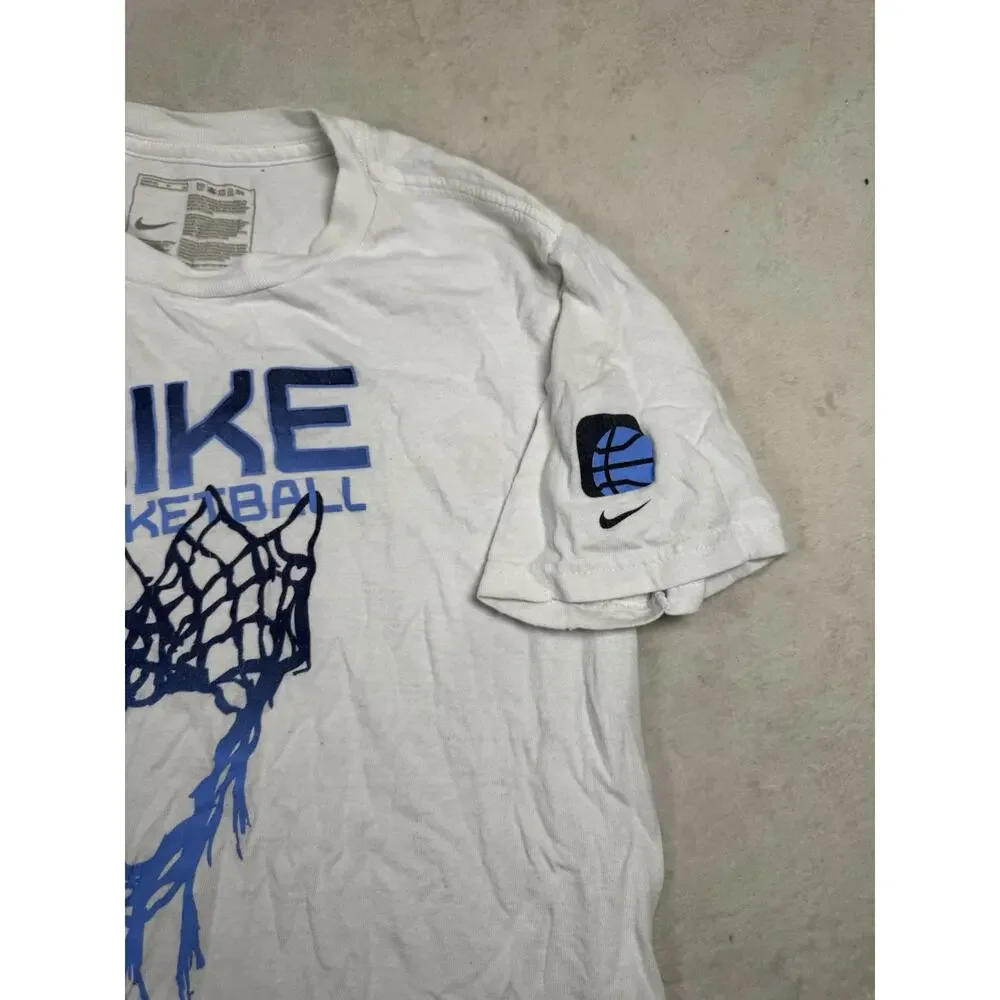 Nike Basketball Boys M 10/12 White Blue Hoop Graphic T-Shirt Swoosh